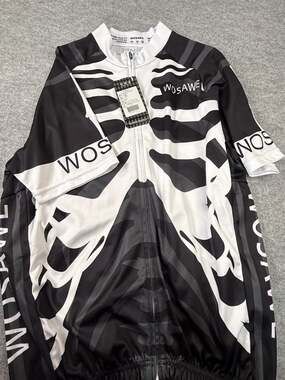 Wosawe Men's Skeleton Short Sleeve Cycling Jersey Black White Size L